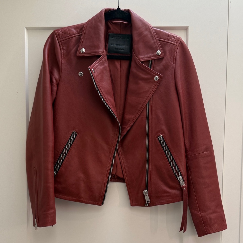 All Saints Deep Red Leather Jacket